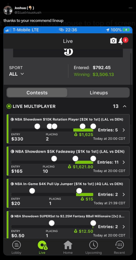 DraftDime user winnings screenshot 7