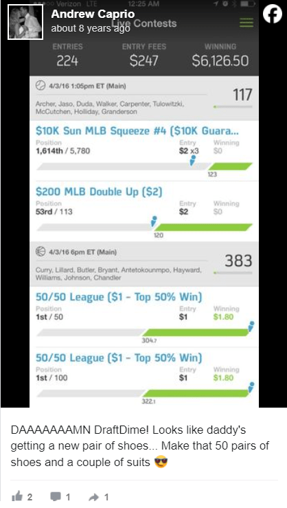 DraftDime user winnings screenshot 8