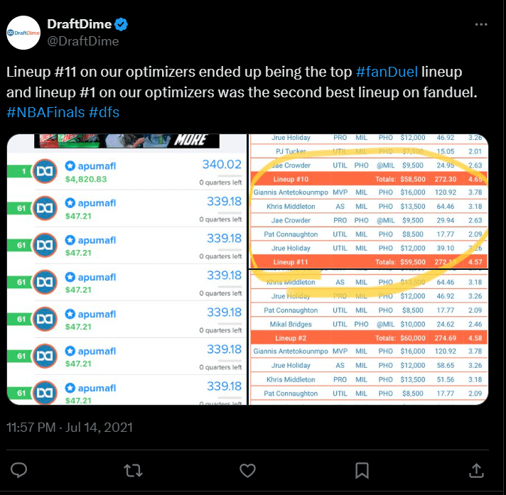 DraftDime user winnings screenshot 9