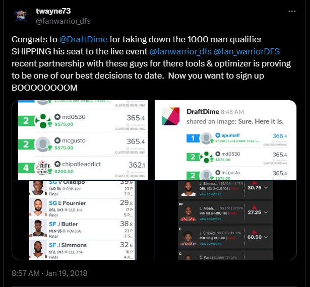 DraftDime user winnings screenshot 11