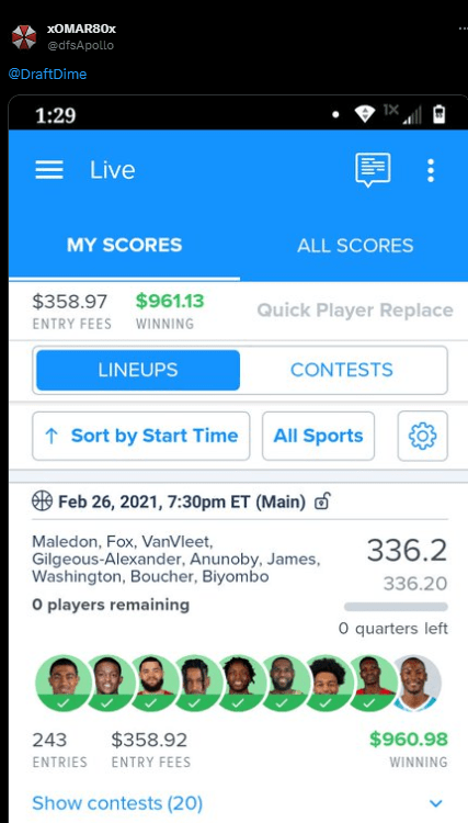 DraftDime user winnings screenshot 21