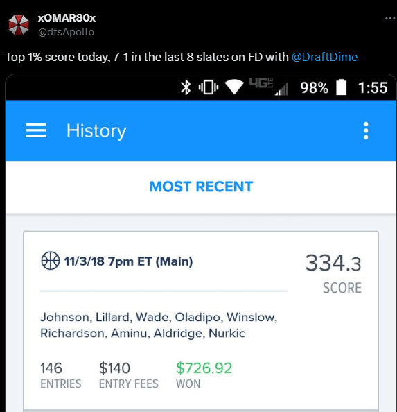 DraftDime user winnings screenshot 25