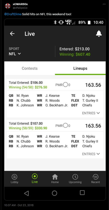 DraftDime user winnings screenshot 29